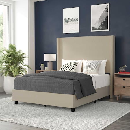 Flash Furniture Beige Full Platform Bed with Tufted Headboard YK-1077-BEIGE-F-GG